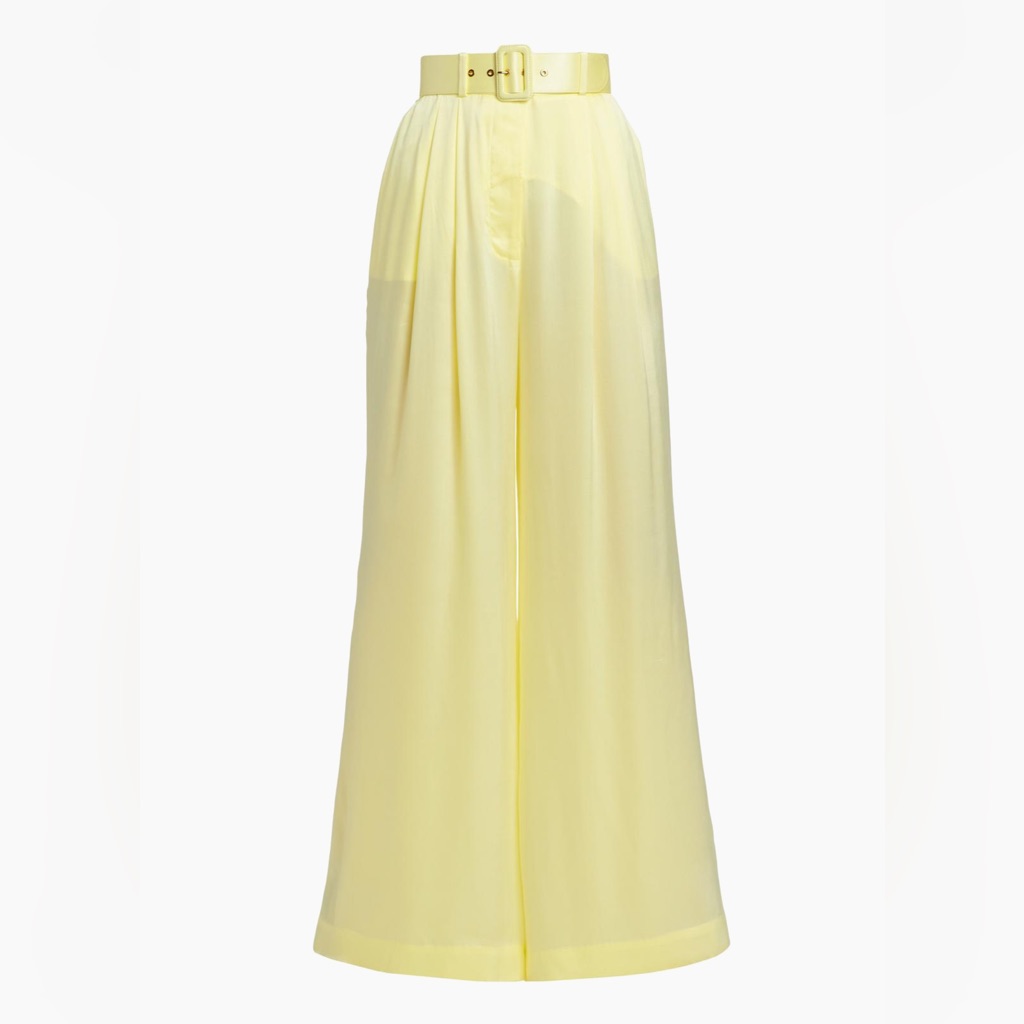 Zimmermann Tuck Belted Silk Wide-Leg Pants - Lemons (Nwt)